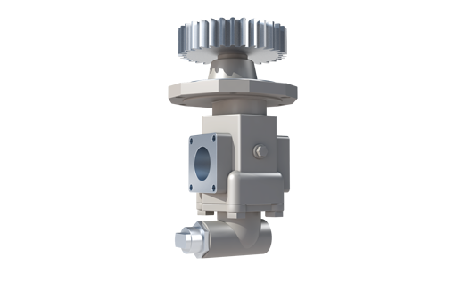 Industrial auxiliary component featuring a gear and housing, used for mechanical support and automation in machinery