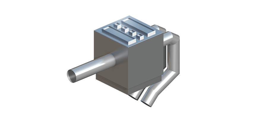 Industrial emission abatement system with a square chamber and connected exhaust pipes, designed for pollutant reduction